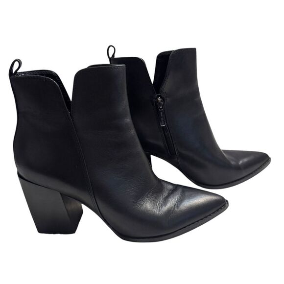 NINE WEST Women's 9 Birds Block Heel Booties Black Leather Ankle Boots Zipper - Picture 3 of 12